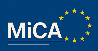MiCA logo with European Union stars on a blue background.